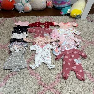 Baby Girls Mixed One-Piece Sleepers and onesies.  17 piece bundle!!